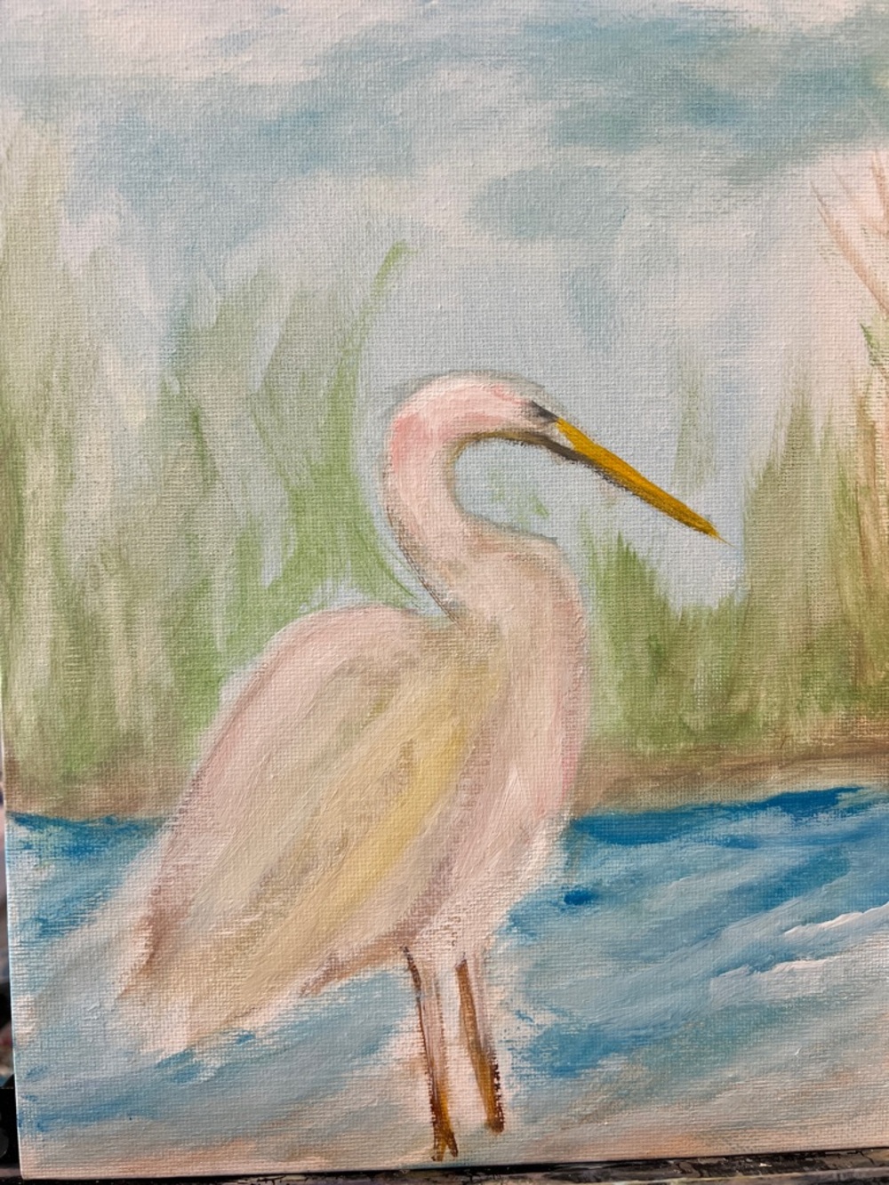 Hand painted canvas, bird nature, wall decor